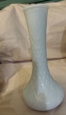 VINTAGE Milk Glass VASE 9" Hoosier Diamond Pattern Made in USA 1970s