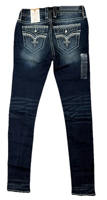 Rock Revival Buckle Y2K Jeans 26 Vintage NWT Rhinestone Skinny Flap Pockets NOS