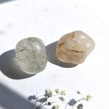 1" two rutilated quartz tumbles, rutile quartz tumbles, green tourmaline pocket