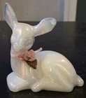 Vintage Fenton Pearly Sentiments Iridescent Glass Deer Figurine w/ Rose & Ribbon