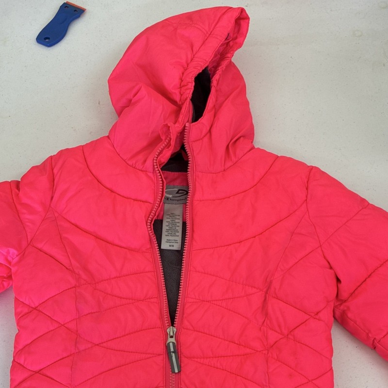 Champion Girls Pink Hooded Quilted Puffer Jacket Full Zip Pockets Size M 10/12