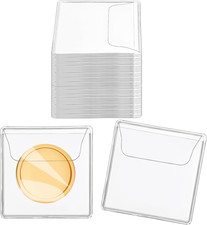 200Pcs Single Pocket Coin Flips Coin Sleeves Holders Clear PVC Coin Protectors I