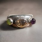 Vintage 925 Silver Multi Gemstone Cabochon Boho Statement Ring Size 5
