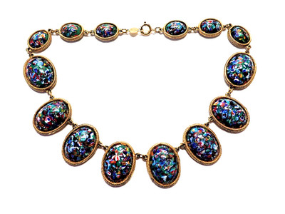 ACCESSOCRAFT NYC vintage Collier, Halskette goldfarben bunt Muranoglas