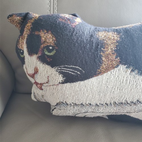 Jacquard Calico Cat Tapestry Shaped Black Brown Throw Pillow 18" Collectible - Bild 2 von 8