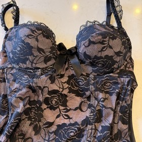 Vintage Agent Provocateur Black Lace Corset Set Peplum Bustier + Thong S - 2007