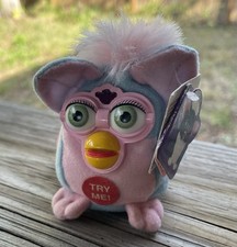 Vintage Furby Keychain 1999 Pink Blue Trans Colors Cute Bag Charm Clip NO SOUND
