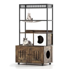 60'' Tall Hidden Litter Box Cat Litter Box Furniture with Storage Rack, Hammock
