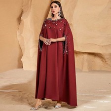 Evening Maxi Dress Women Turkey Beaded Loose Kaftan Islamic Long Robes Ramadan