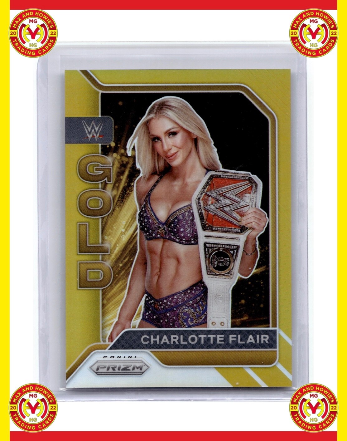 2022 Panini Prizm WWE #18 Charlotte Flair WWE Gold Gold Prizm 9/10