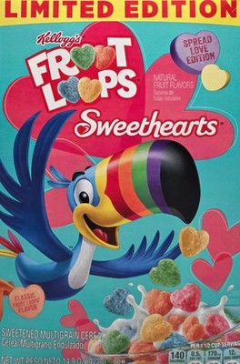 Froot Loops Cereal 14.9 oz   Sweethearts Fruity Box LIMITED edition Heart Shaped
