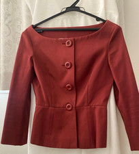 PRADA No Collar Jacket Size S Deep Red Beautiful Silhouette Used item From Japan
