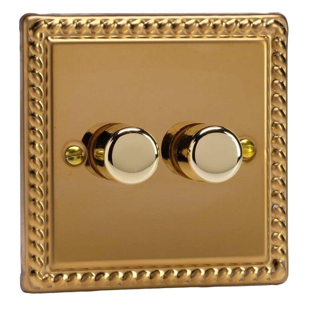 Varilight JGSM102 Georgian Brass 2 Gang V-Pro Smart Master WiFi LED Dimmer