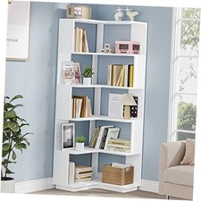  6-Tier Corner Bookshelf, 64.9 Inches Tall Corner Book Shelf with Anti White