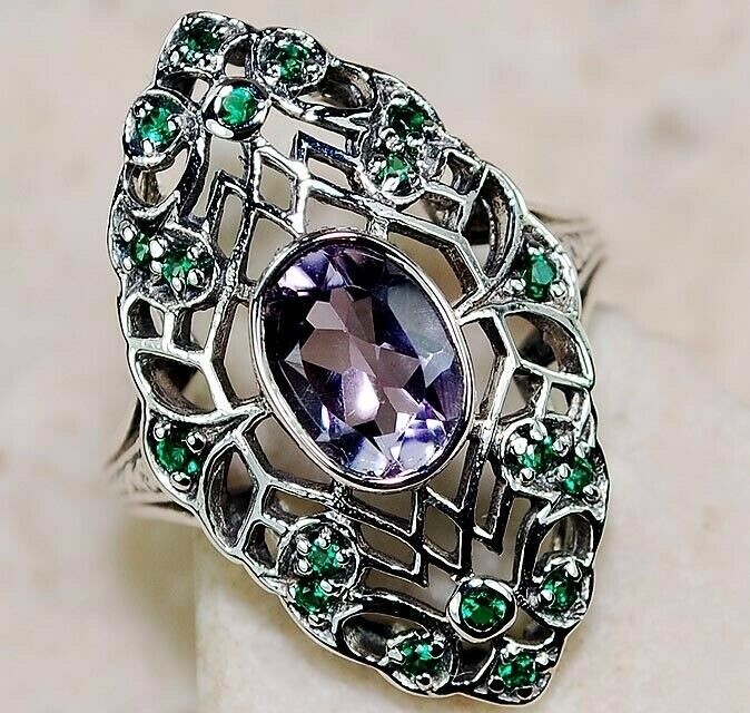 2CT Amethyst 925 Sterling Silver Filigree Style Ring Sz 6 F3-8