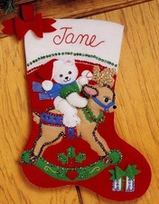 Vtg Bucilla Felt Stocking Kit 33091 TEDDYS RIDE Bear riding a Reindeer NEW 1990