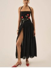 NEW $429 FOR LOVE & LEMONS OPHELIE ORGANZA MAXI DRESS IN BLACK SIZE M