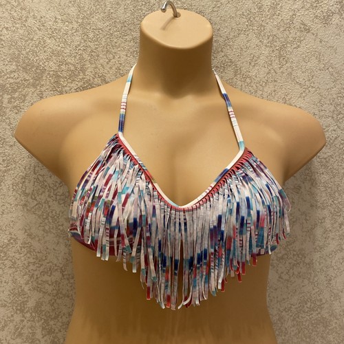 L Space Bikini Top. Multicolored Striped Fringe. Size Extra Small