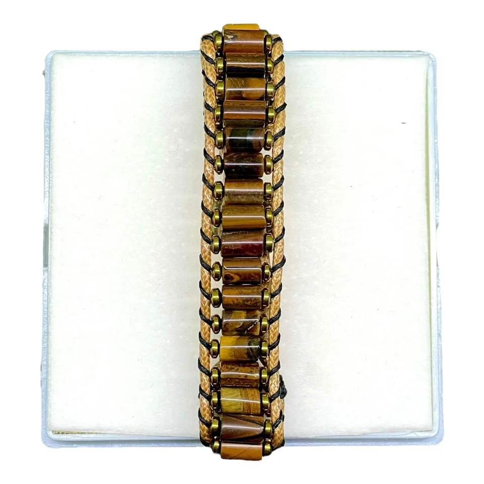 Handgemacht 7.5 IN Tigerauge Armband Stilvoll Multi Ton Zylinder Perlen Haltbar - Bild 3 von 4
