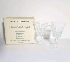 W.M Dalton French Lead Crystal 2 Wine Glasses Unit no. 2 Verite Made in France