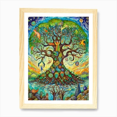 Mystical Tree Of Life With Creature Framed Wall Art Poster Canvas Print Picture