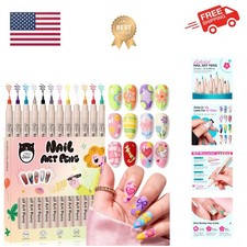 12 Color Nail Art Pens, 3D Nail Polish Pens Set 0.7mm Quick-Drying Acrylic Pa...