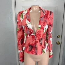 Carlisle Women's Jacket 2 Linen Blazer Career Button Floral poppy Rayon H23