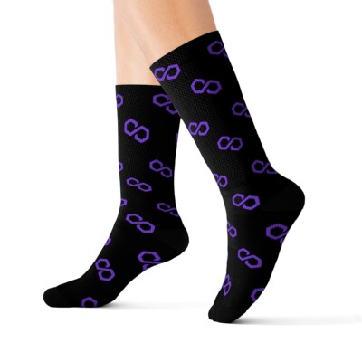 Polygon MATIC Black Cryptocurrency Socks, POL Crypto Token Crew Socks