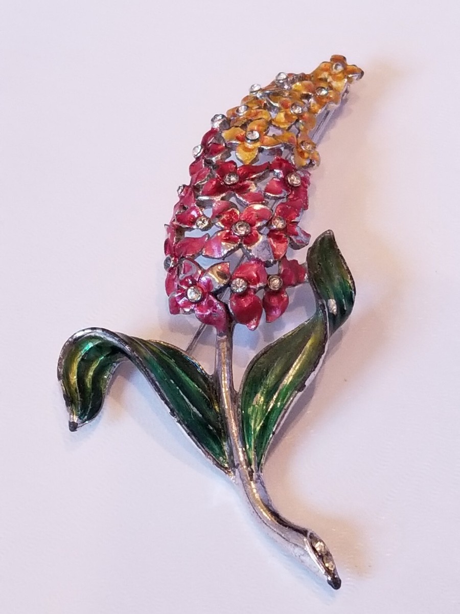 Rare 1940s Vintage MB Boucher Metallic Enameled Hyacinth