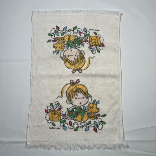 Vintage Marty Links Christmas Towel 15 x 24 Girl w/ Dog and Christmas Lights