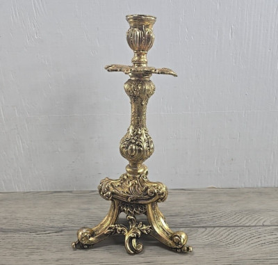 Vintage Brass Colored Hollywood Regency Ornate Candle Holder / Lamp Base # 5217