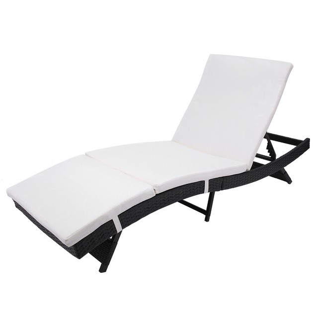 Adjustable Pool Chaise Lounge Chair Outdoor Patio Furniture Pe Wicker W Cushion