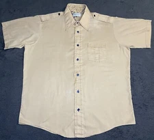 Vintage Mens XL K Mart Tan Permanent Press Button Up Short Sleeve VTG
