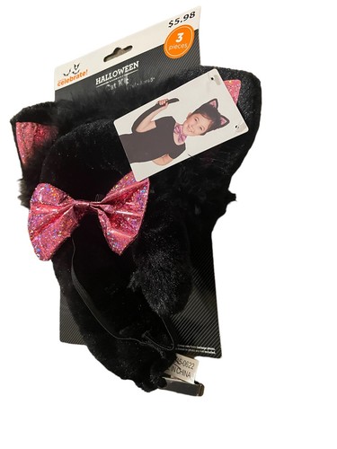 cat kit 3 Piece Ears Tail Bow Black pink Celebrate New Free Ship Halloween A10 - Picture 4 of 6