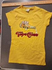 VTG Topo Chico Mineral Water AGUA  Mineral serve COLD Womens T-Shirt Yellow S 