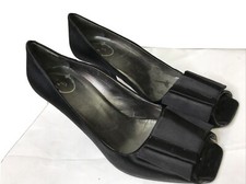 PRADA MILANO Black Satin Pumps Lux Bow Bud Evening Dress Shoes Heels Sz 40  $900