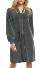 Karen Kane 4L67140 Silver Tie-Neck Stretch Metallic Knit Taylor Dress - $138