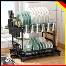 Abtropfgestell Geschirrkorb Tellerständer Geschirrständer Spüle 2 Etagen Schwarz