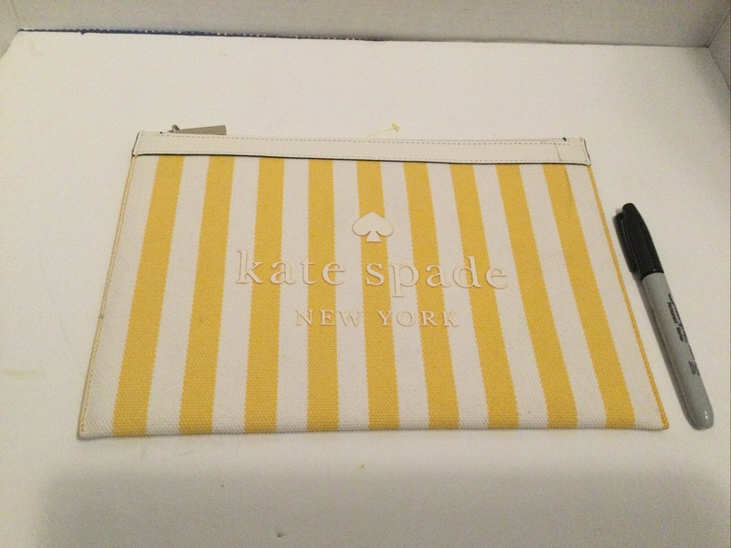 Kate Spade street Striped Printed Canvas Large Zip pouch Preowned