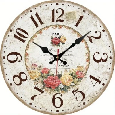 French Inspired Parisian Roses - 30cm Wall Clock, Silent, Beautiful Design - Image 1 of 4
