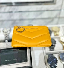 Michael Kors Jet Set Small Top Zip Coinpouch Card Holder w/ Key Ring(Golden Rod)