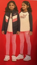 PUMA Kids Girls 3 Piece Vest Set Grey Hot Pink White Size 6 Puffer NEW