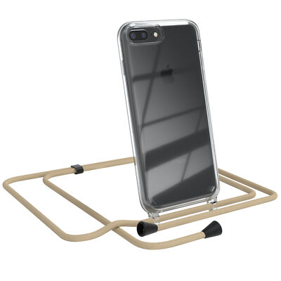 Für Apple iPhone 8 Plus / 7 Plus Handyhülle Umhängen Kordel Tasche Kette Taupe