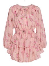 LoveShackFancy Silk Floral Popover Minidress Sz Large AUTHENTIC NWT