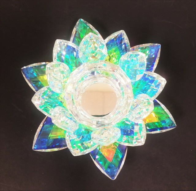 CRYSTAL GLASS PRISM,RAINBOW LOTUS FLOWER SHAPED TEALIGHT,CANDLE HOLDER