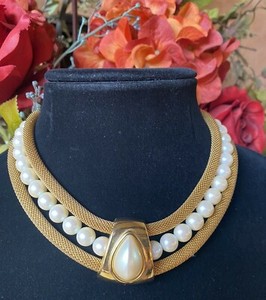 Authentic Vintage Givenchy Gold Plated Multi Strand Pearl Collar Necklace