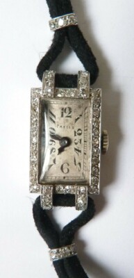 Damenuhr PLATIN + Diamanten mechanisch ART DECO watch diamonds