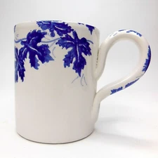 Vintage Macys The Cellar Blue Grape Leaves Coffee Mug Hand Painted Made in Italy
