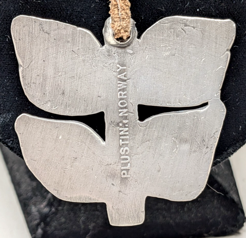Vintage MCM Plustinn Norway Solid Pewter Leaf Plant Modernist Pendant Necklace - Picture 3 of 5