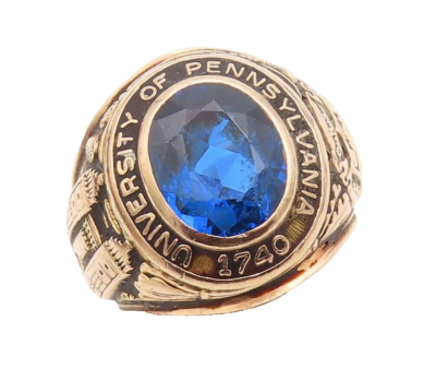 10K GOLD Vintage Ring University Of Pennsylvania Blue Stone Inlay